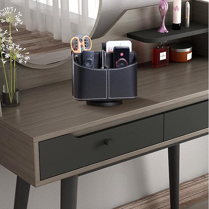 YAPISHI Leather Remote Control Holder, 360 Degree Spinning Desk TV Remote - Image 7