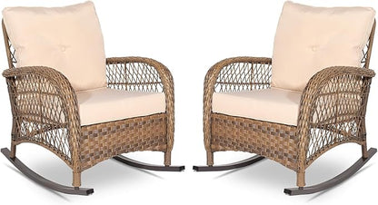 VIVIJASON 2 Piece Patio Wicker Rattan Rocker Chair, Outdoor Rattan Rocker Chair by VIVIJASON