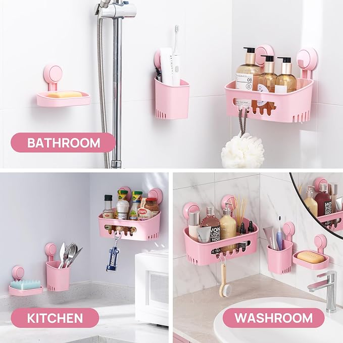 LEVERLOC Shower Caddy Suction Cup Set Shower Organizer & Soap Holder & - Image 8