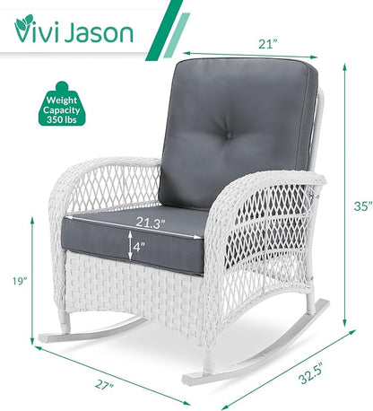 VIVIJASON Outdoor Wicker Rocking Chair, Patio Rattan Rocker Chair - Image 2