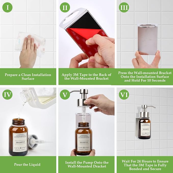 Glass Soap Dispenser with Pump and Wall Mount Holder, 8.5 Oz Shampoo and - Image 5