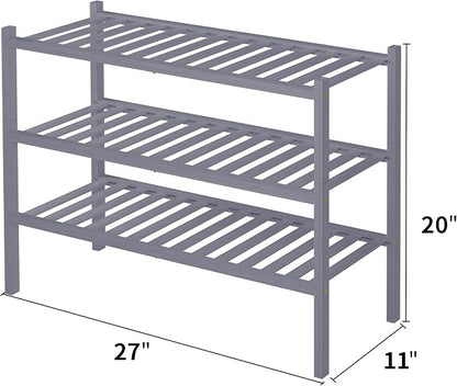 3 Tier Bamboo Shoe Rack for Closet Free Standing Wood Shoe Shelf Storage - Image 3