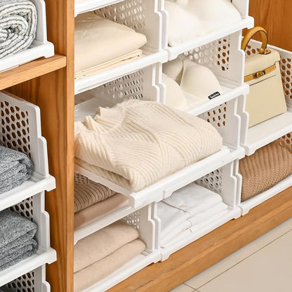 Pull-out Plastic Storage Basket, Stackable Closet Organizers Drawer Anti-Tipping - Image 3