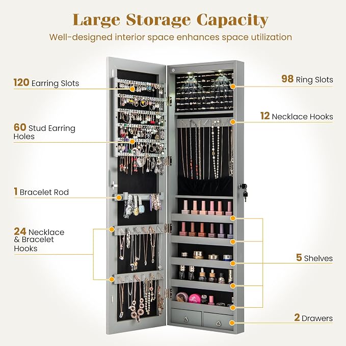 Giantex Wall or Door Mounted Jewelry Armoire - Image 4