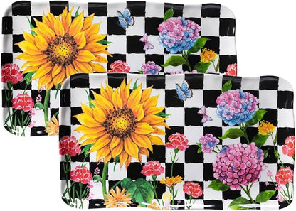 LEHAHA Rectangular Melamine Sunflower Serving Tray, 2-Piece Hydrangea Serving by LEHAHA