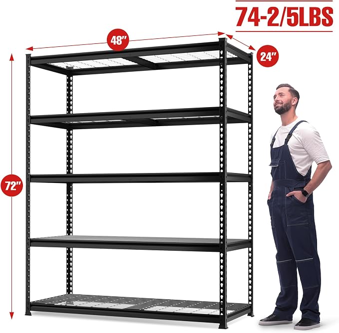 WORKPRO 5-Tier Metal Shelving Unit, 48”W x 24”D x 72”H, Heavy Duty Adjustable - Image 3