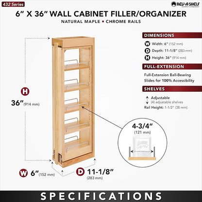 Rev-A-Shelf 6" W x 36" H Pull Out Quad Shelf Organizer - Image 3