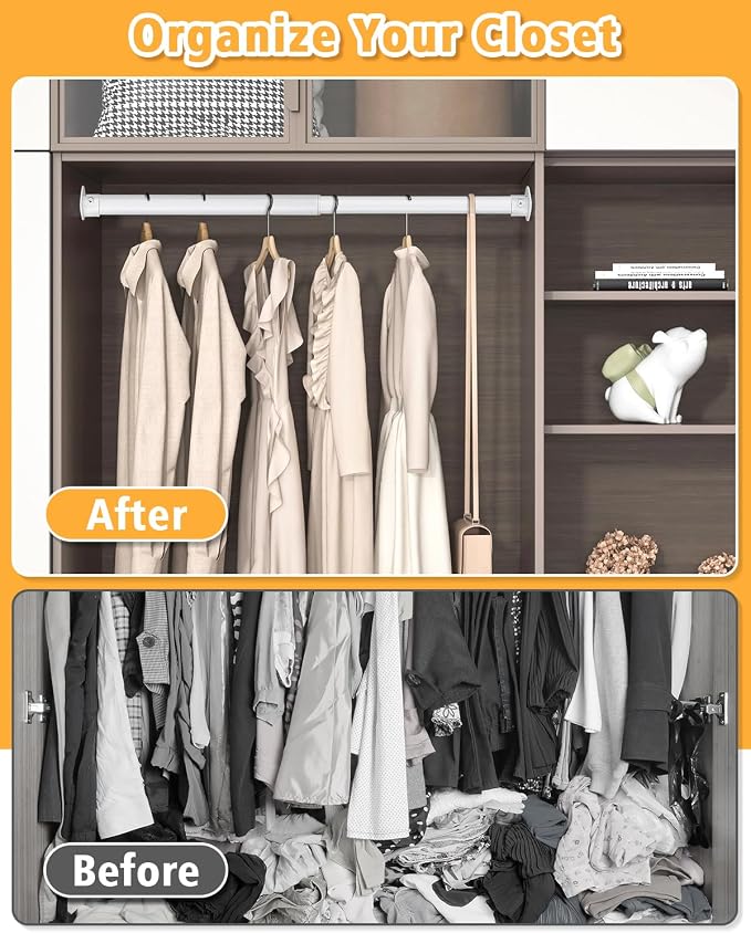 Closet Rod, 17 to 52 Inch Heavy Duty Adjustable Metal Clothing Rack - Image 3