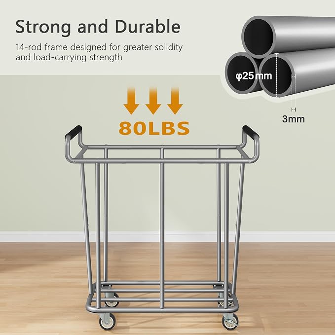 Large laundry hamper with Wheels, 2 Bag 360L Big Rolling Laundry Basket Sorter - Image 4