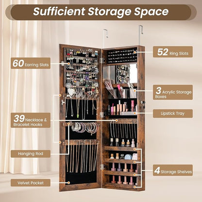 CHARMAID Jewelry Cabinet Wall or Door Mounted, Hanging Lockable Jewelry Armoire - Image 3