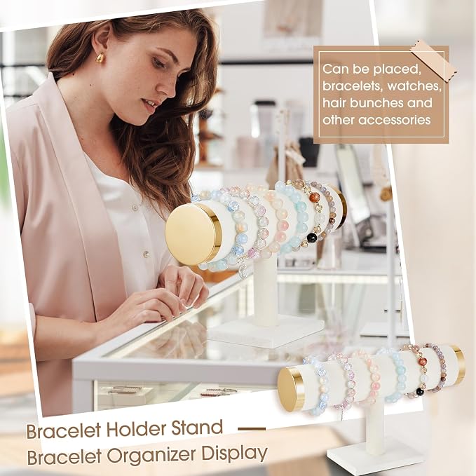 Wenqik 4 Pcs Bracelet Holder Stand Beige Velvet Bracelet Jewelry Display Holder - Image 3