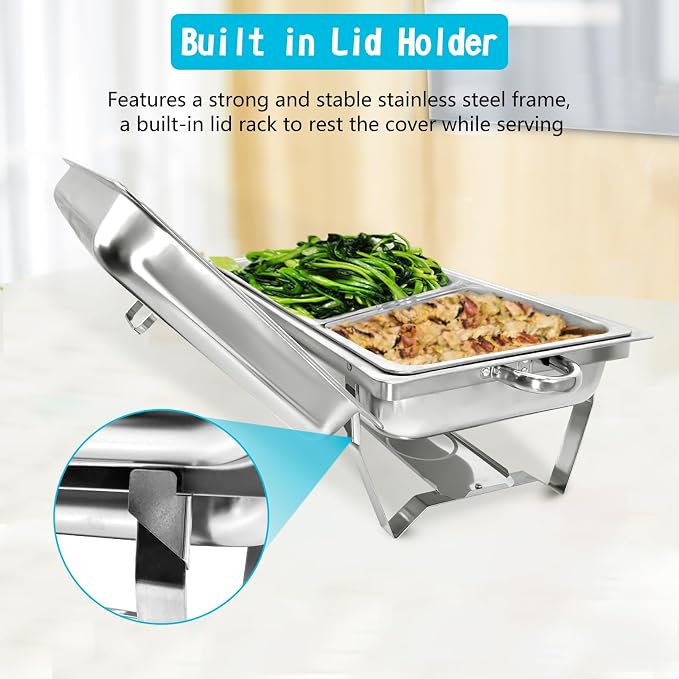 Chafing Dish for Buffet, 8 Pack Stainless Steel Chafing Servers Food Warmer Set - Image 3