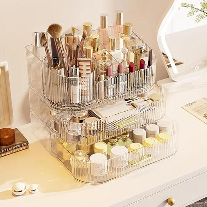 Makeup Organizer with Drawers and 360° Rotating Brush Holder, Large Capacity - Image 4