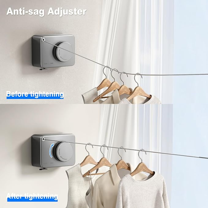Retractable Clothesline Indoor, Non-Sagging Outdoor Clothes Line Retracting - Image 3