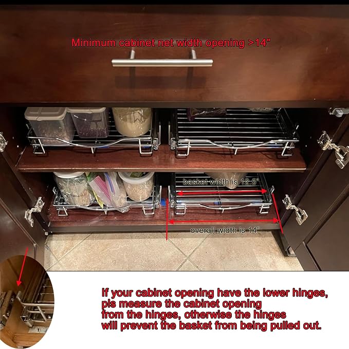 DINDON 1 Tier Pull Out Cabinet Organizer Heavy-Duty Metal Sliding Drawer Shelf - Image 3