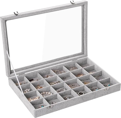 Frebeauty Velvet Jewelry Tray, 24 Grid Jewelry Organizer by Frebeauty