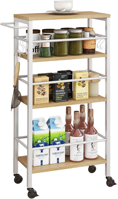 IBUYKE 7.8" Slim Rolling Cart, 4 Tier Metal Kitchen Laundry Storage Cart by IBUYKE