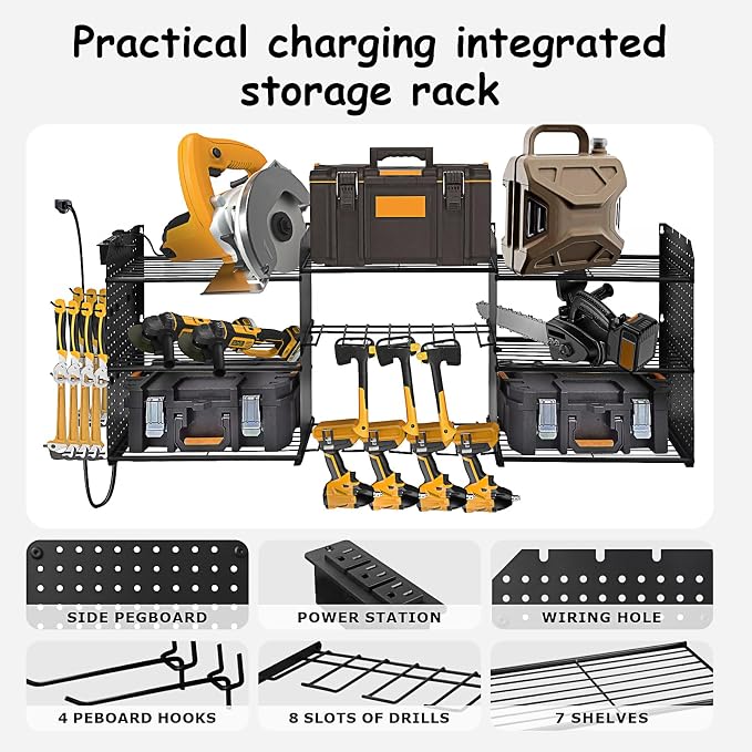 Power Tool Organizer Wall Mount, 3 Layer Tool Storage Rack, Drill Bit Heavy - Image 6