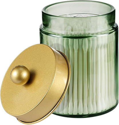 Amolliar Sage Green Glass Apothecary Jar, Qtip Holder Metal Lid & Stickers by Amolliar