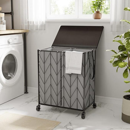 WOWLIVE Laundry Basket with Wheels, Heavy Duty Laundry Hamper with Wood Lid - Image 3