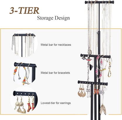 Love-KANKEI Jewelry Organizer Stand Metal & Wood Base and Large Storage - Image 3