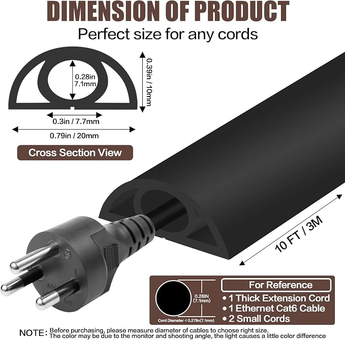 Floor Cord Cover Self Adhesive Cord Hider, 10FT Cable Management, Extension - Image 2