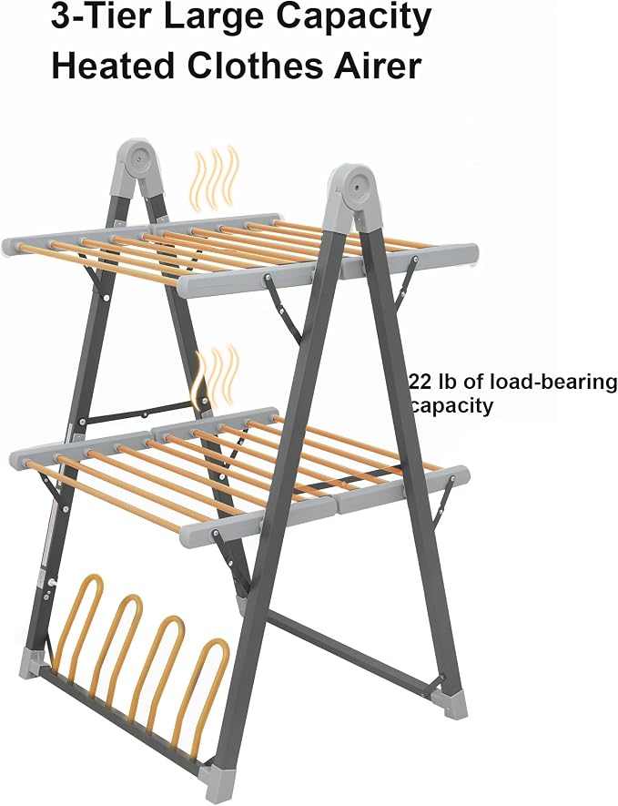 Electric Heated Clothes Drying Rack, Foldable Heated Garment Dryer - Image 3