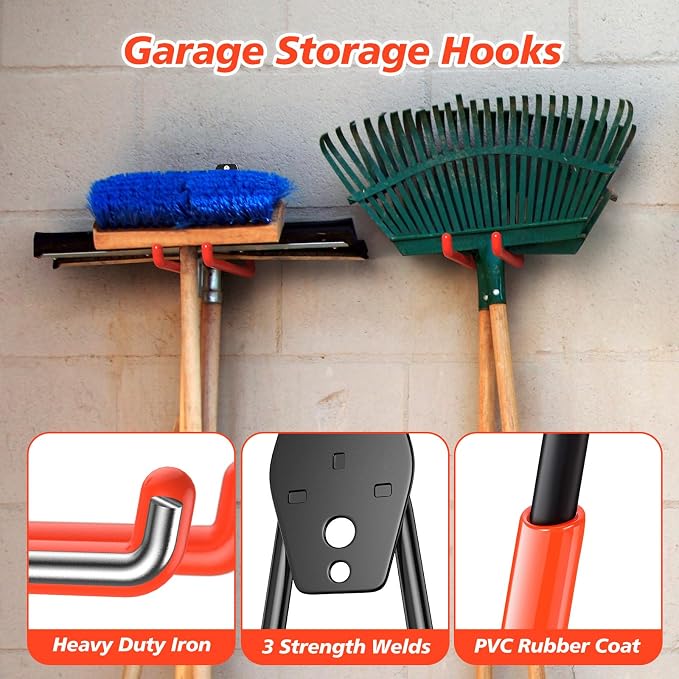 4 Pack Heavy Duty Garage Hooks, Solid Steel Wall Mount Hangers, - Image 3