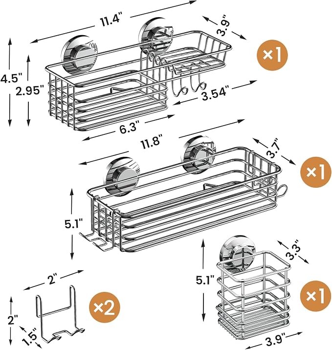 LEVERLOC Shower Caddy Suction Cup, 3 Pack Heavy Duty Bathroom Organizer - Image 3
