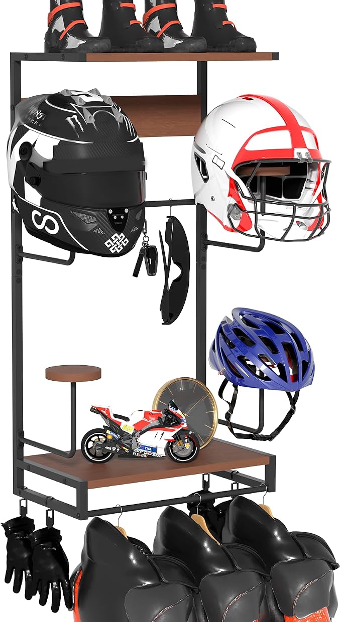 Motorcycle Helmet Holder Wall Mount, Rustic Helmet Rack by GHWMYD