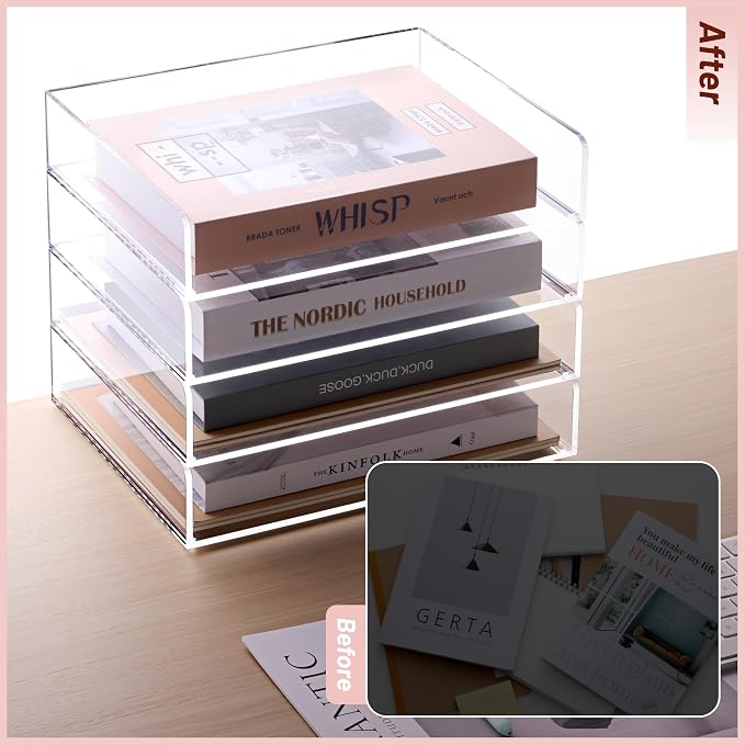 SANRUI Acrylic Stackable Letter Tray Clear Desk Paper Organizer 4-Tier Desk - Image 8