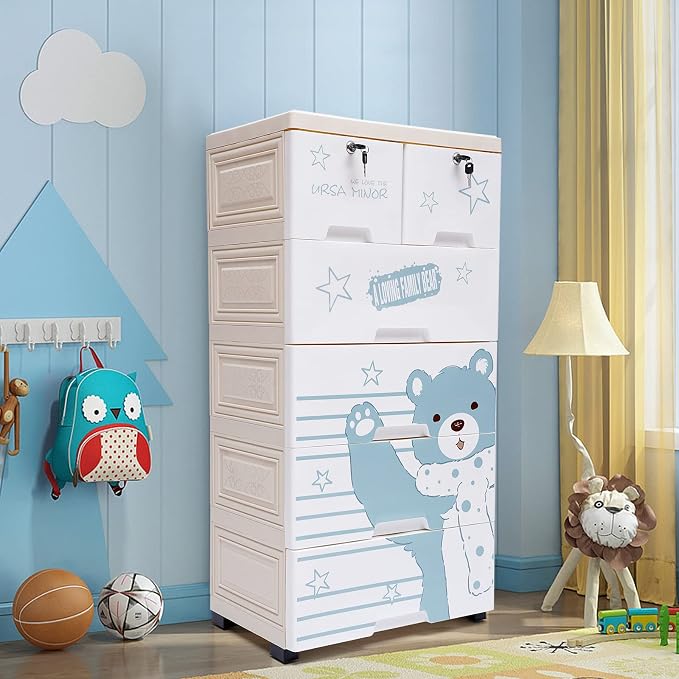 Plastic Drawers Dresser, 6 Drawers Storage Cabinet Polar Bear Tall Standing - Image 2