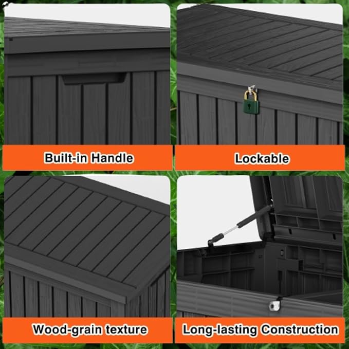 TARKARI 180 Gallon Lockable Resin Deck Box, Waterproof & UV-Resistant Outdoor - Image 6