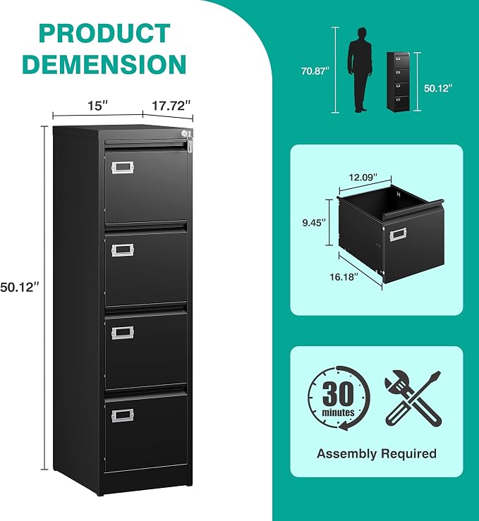 SISESOL 4 Drawer File Cabinet - Image 6