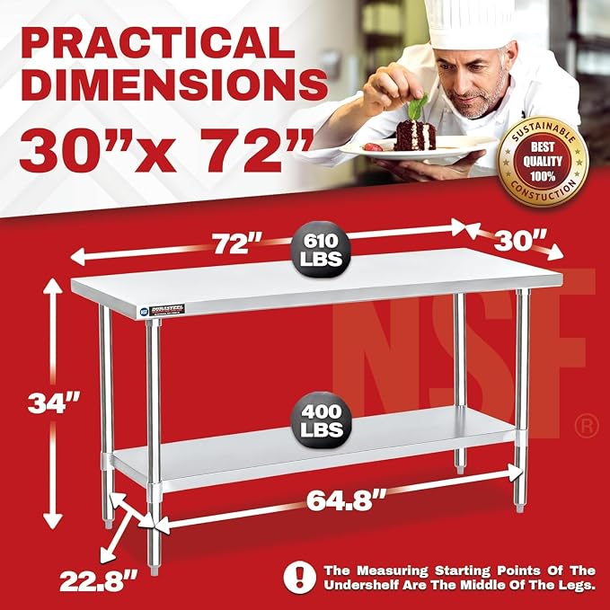 DuraSteel 30x72 Stainless Steel Work Table - Image 6