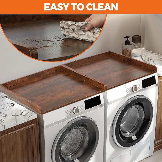 Washer Dryer Countertop, Wooden Laundry Countertop Set of 2 Dryer Storage Shelf - Image 2