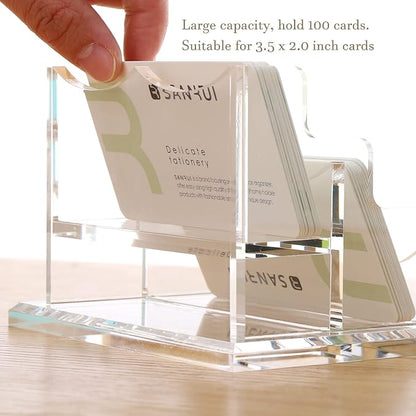 YUXUN Clear Acrylic 2-Tier Business Card Holder – 2-Slot Desk Organizer - Image 5
