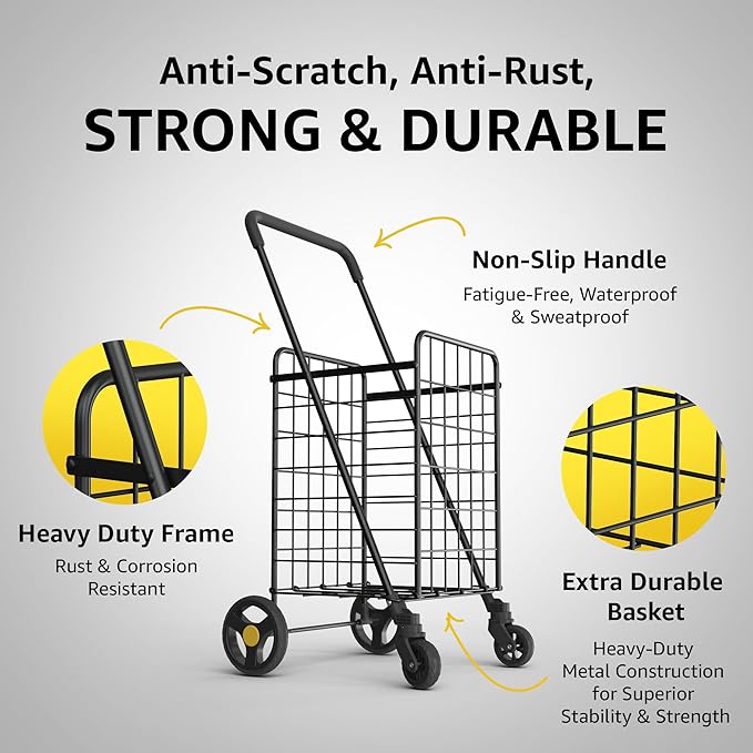 Shopping Cart w/Waterproof Basket Liner & 360° Swivel Wheels | Foldable - Image 4