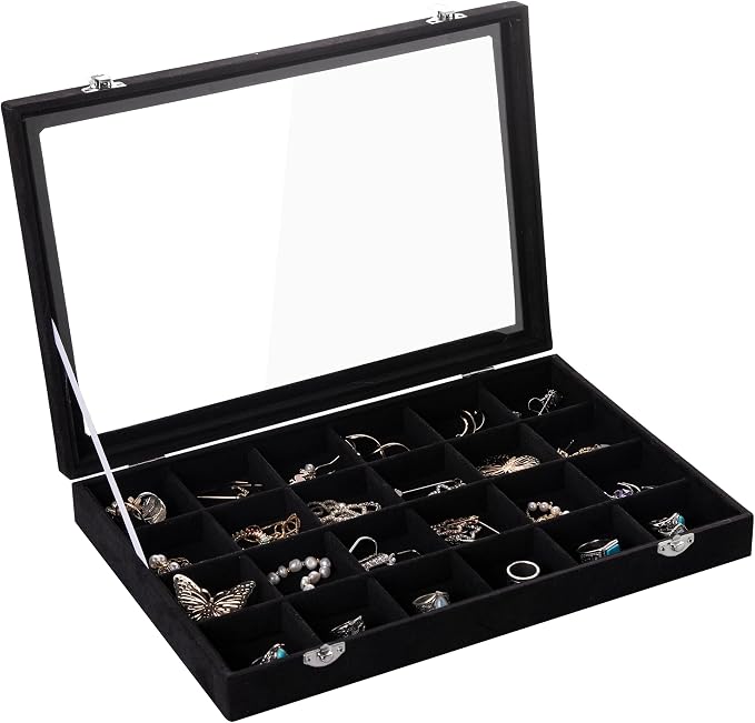 Frebeauty Velvet Jewelry Tray, 24 Grid Jewelry Organizer by Frebeauty