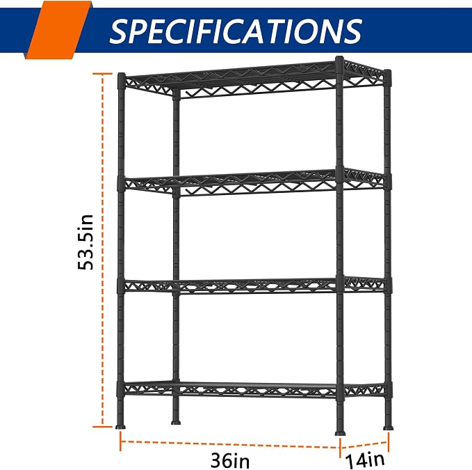 4-Shelf Adjustable Heavy Duty Storage Shelving Unit, Metal Organizer Wire Rack - Image 3
