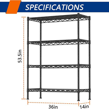4-Shelf Adjustable Heavy Duty Storage Shelving Unit, Metal Organizer Wire Rack - Image 3