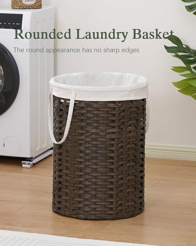 Laundry Basket Round Rattan Laundry Hamper 29.1 Gal Handwoven Large Wicker - Image 2