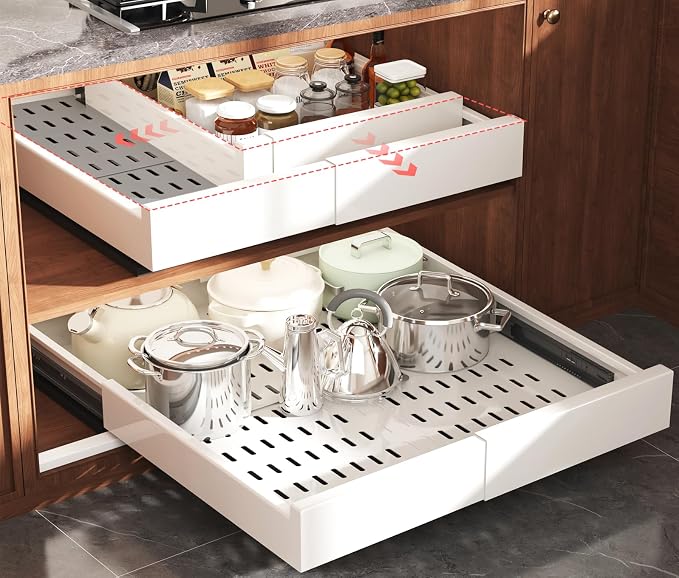 2 Pack Pull Out Cabinet Organizer Expandable Width and Depth, Slide Out Drawers by Seinloes