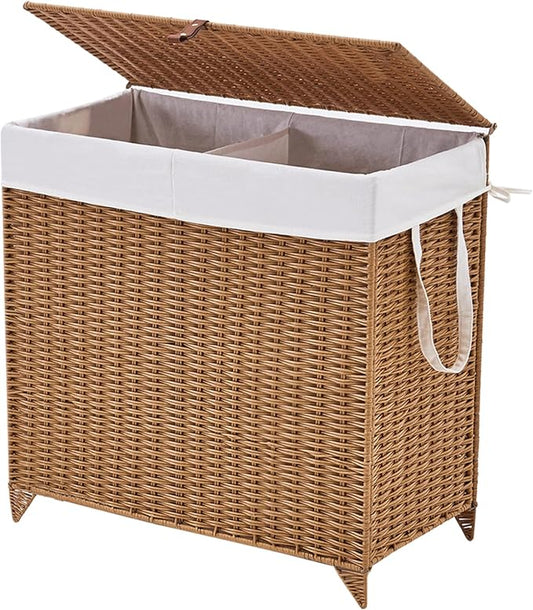 Laundry Hamper with Lid and Removable Liner Bag, Handwoven Rattan Clothes by LGENHOOMHandwovenNaturalWaterHyacinthBasket
