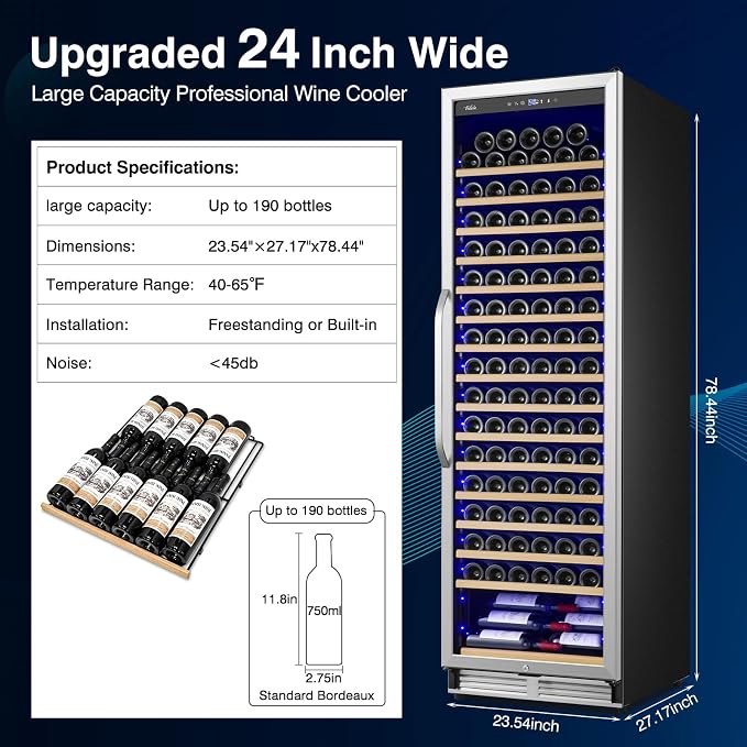 Upgraded 190 Bottles Wine Cooler Refrigerator, 24 Inch Wide Wine Fridge - Image 7