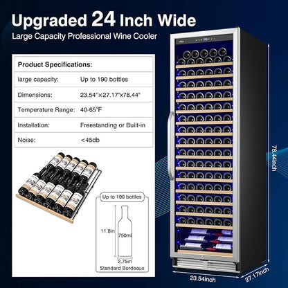 Upgraded 190 Bottles Wine Cooler Refrigerator, 24 Inch Wide Wine Fridge - Image 7