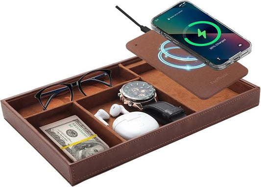 TopMade Valet Tray with Wireless Charging Pad Nightstand Organizer, Leather by TopmadeProduct-Ordernow