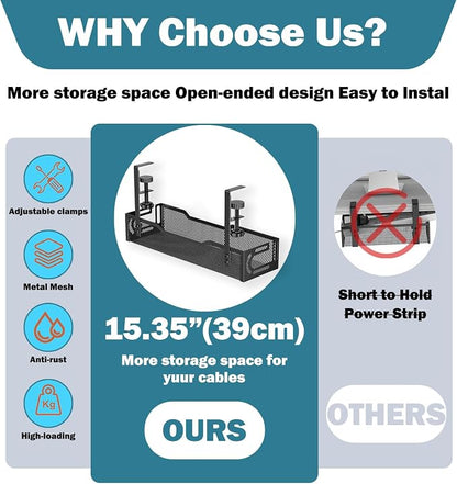 Under Desk Cable Management Tray, No Drill Mesh Desk Cable Tray, Wire - Image 3