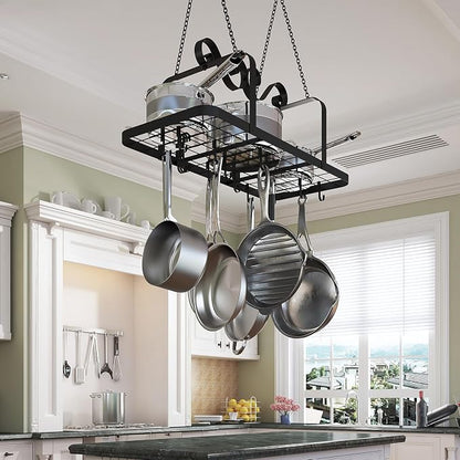 33” Black Pot Rack Hanging, Heavy Duty Metal Ceiling Pot Rack - Image 7