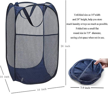 Larpur Popup Mesh Laundry Basket, Collapsible Clothes Washing Laundry Hamper - Image 2
